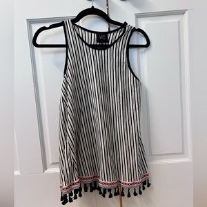 W5 by Anthropologie black and white striped tank top with tassels.